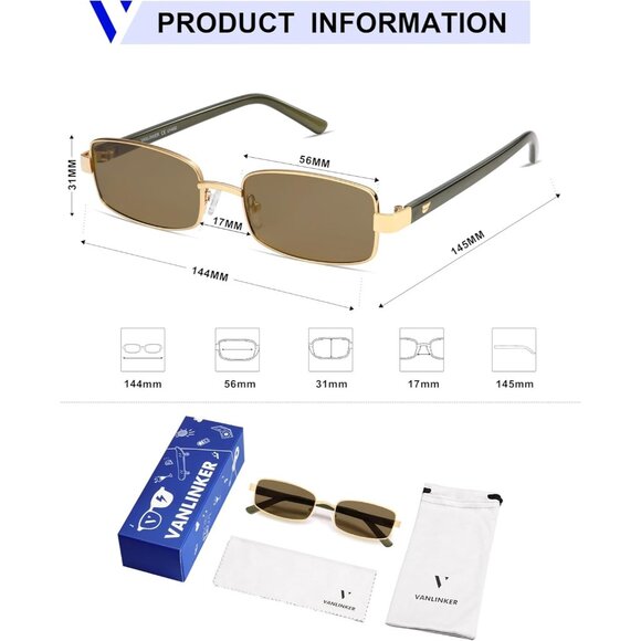 ✨Women\'s Brown Retro Rectangle Polarized Trendy Slim Narrow Frame Sunglasses